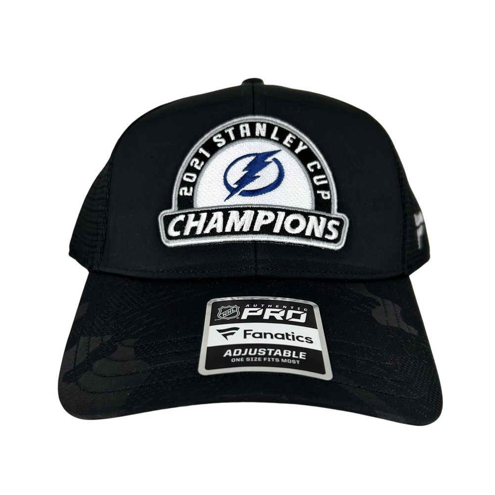 Tampa Bay Lightning Hat Mens Black 2021 Stanley Cup Champions Fanatics Trucker